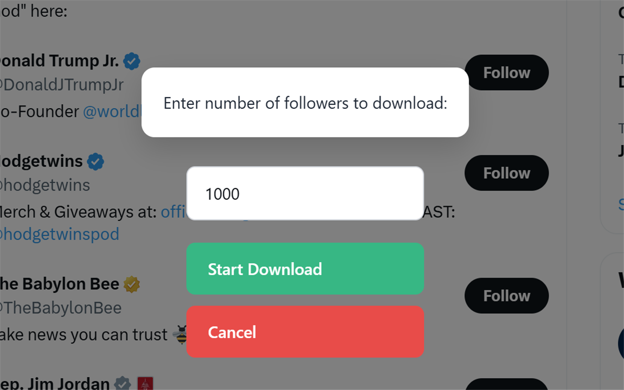 XTract prompt to enter number of followers to download