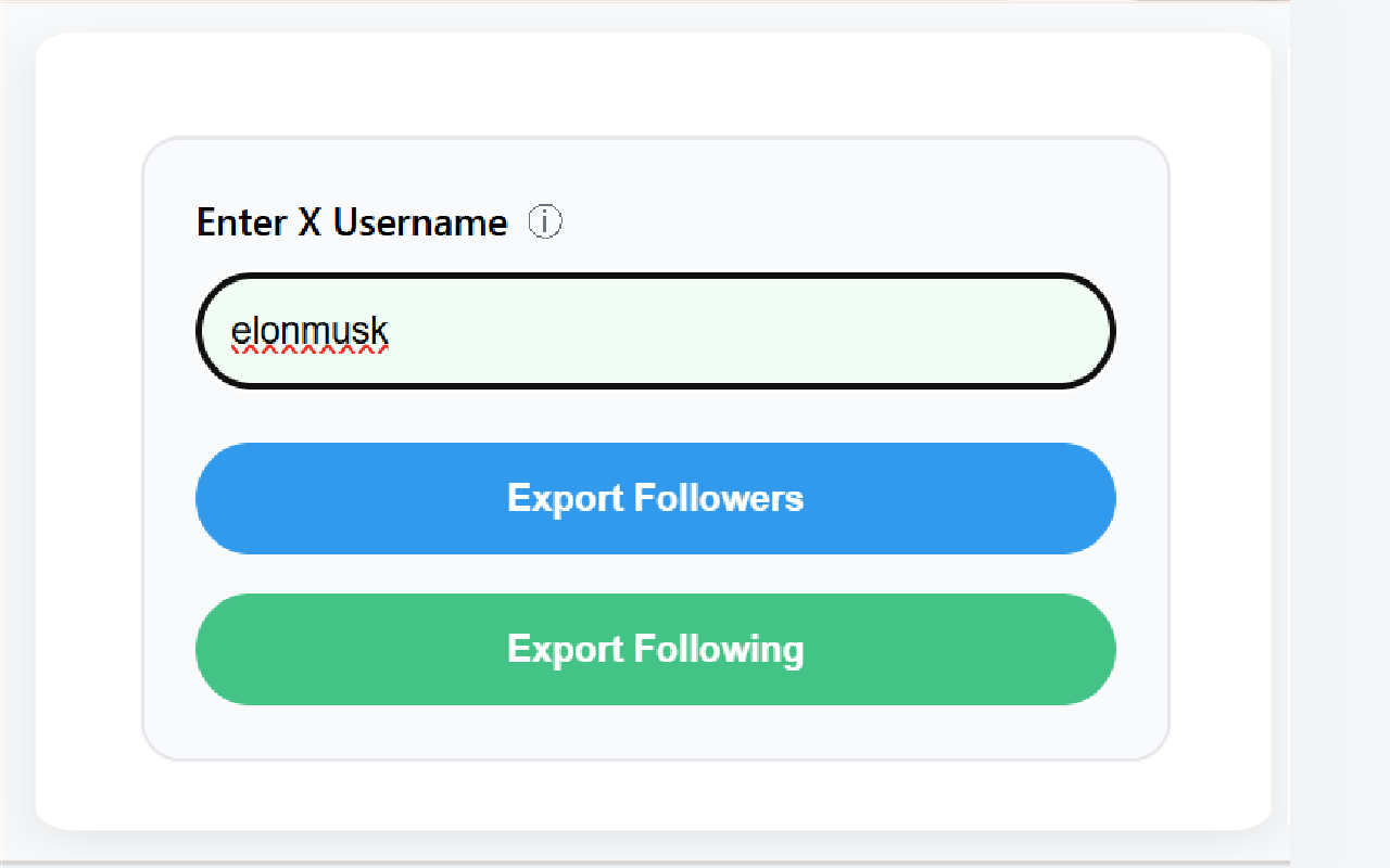 XTract extension — enter a username and choose Export Followers or Export Following