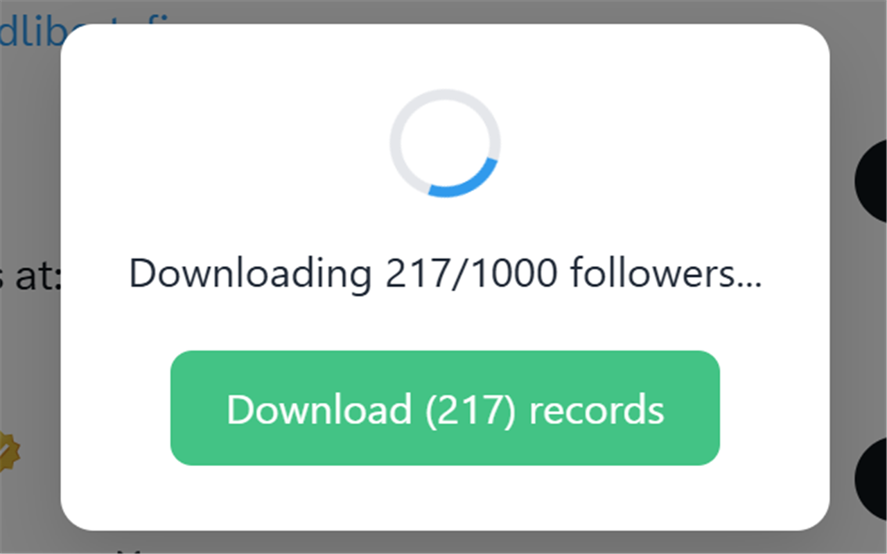XTract live progress — downloading 217 of 1000 followers
